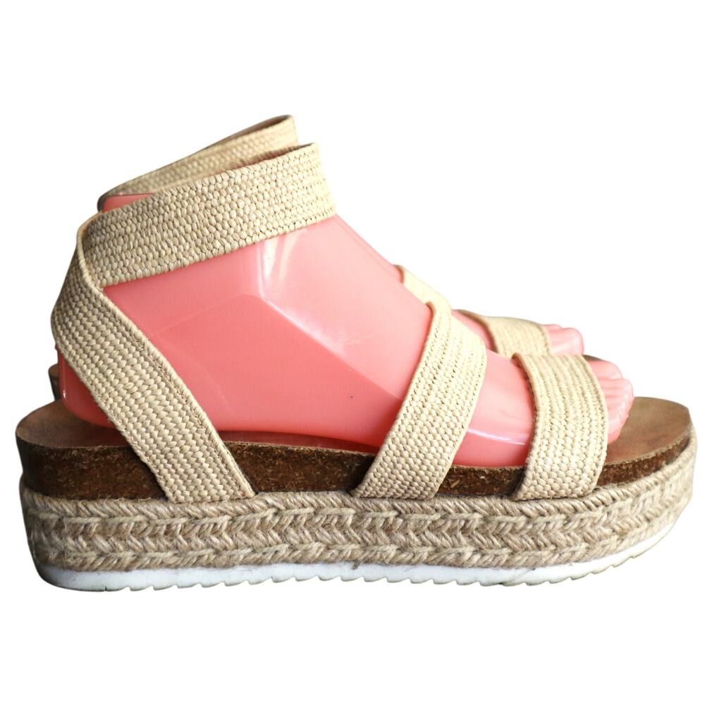 Espirit Gigi Sandals Platform Espadrille Wedge Cream Beige Strappy Open Toe 7.5m